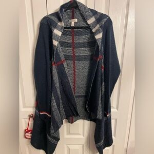 Dress Barn Navy Plaid Open Cardigan